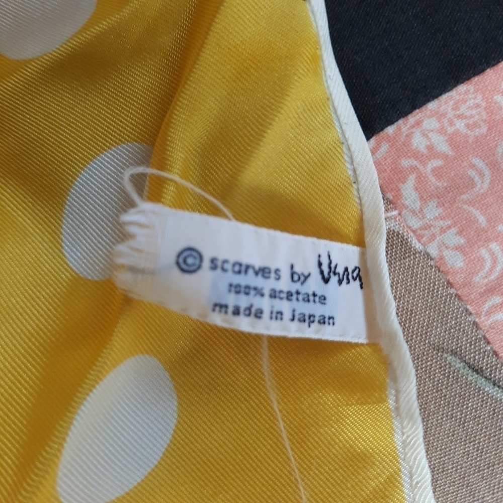 Vintage Scarves by Vera satin yellow white polka dot print scarf - Picture 8 of 9